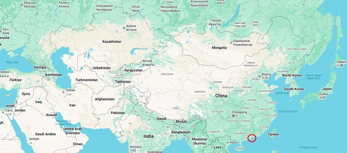 მაკაო, ჰონგ-კონგი (წითელ წრეში) და ტაივანი